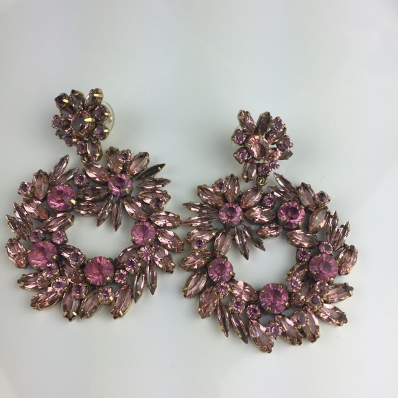 J. Crew Gold Toned Pink Jeweled Statement Earrings - Picture 3 of 7